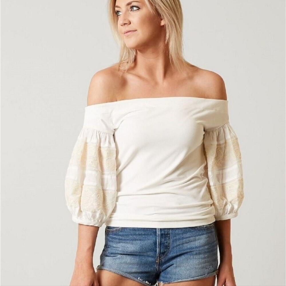 Free People Rock With It Embroidered Off-The Shoulder Top Size S